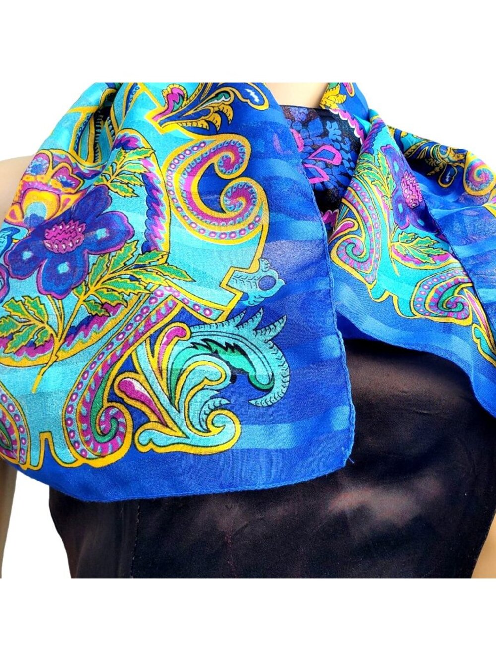 Vintage 80s Berkshire Scarf Blue Paisley Italy 11x54